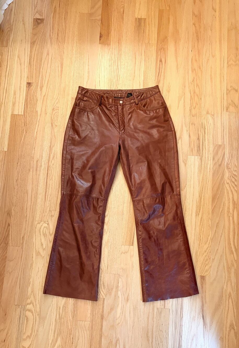 Vintage Express Brown Leather Pants Women’s Size 11/12 Boot Cut 1990’s-2000
